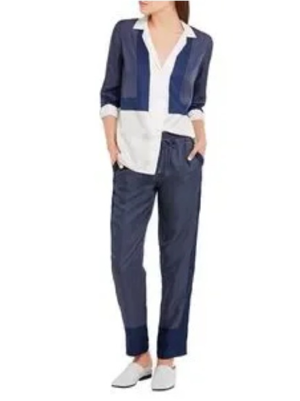 Equipment Navy and White Colorblock Top and Straight-Leg Pant SELLING TOGETHER